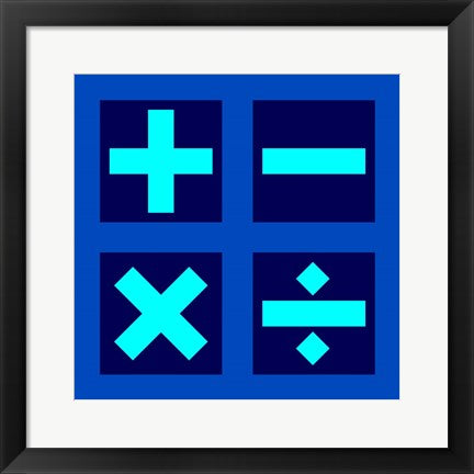 Framed Art Math Symbols Square - Blue Wall Decor 18x24 Artwork