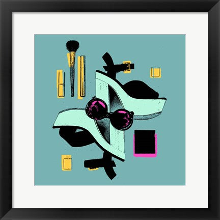 Framed Art Fashion Acessories Square Layout Blue Wall Decor18x24 Artwork