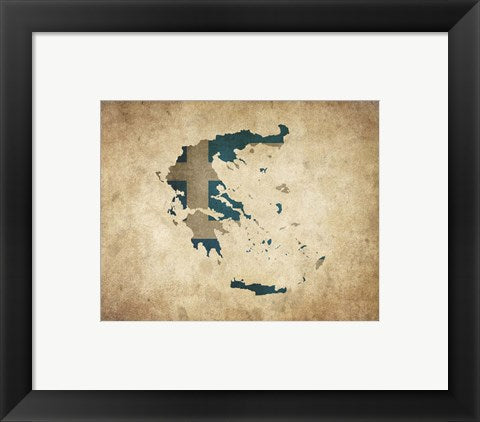 Framed Art Map with Flag Overlay Greece Wall Decor 18x24 Artwork
