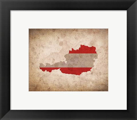 Framed Art Map with Flag Overlay Austria Wall Decor 18x24 Artwork