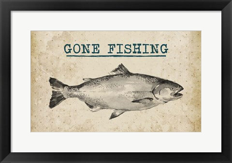 Framed Art Gone Fishing Salmon Black and White Wall Decor 18x24 Artwork