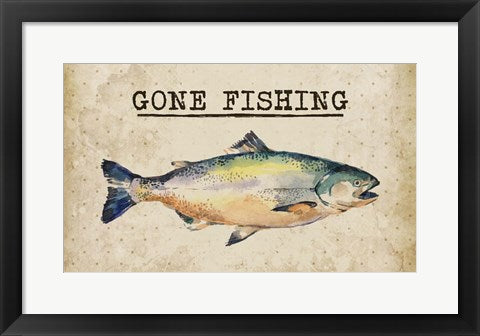 Framed Art Gone Fishing Salmon Color Wall Decor 18x24 Artwork