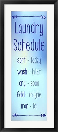 Framed Art Laundry Schedule - Sky Blue Wall Decor 18x24 Artwork