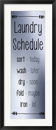 Framed Art Laundry Schedule - Silver Wall Decor 18x24 Artwork