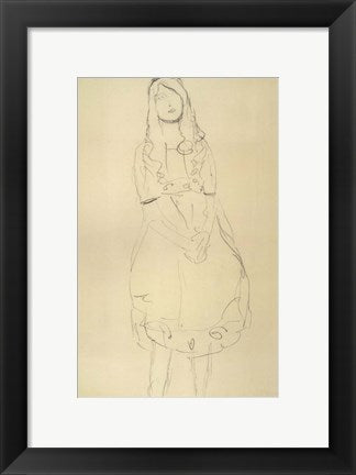 Framed Art Girl Standing with Hands Clasped by Gustav Klimt Wall Decor 18x24 Artwork