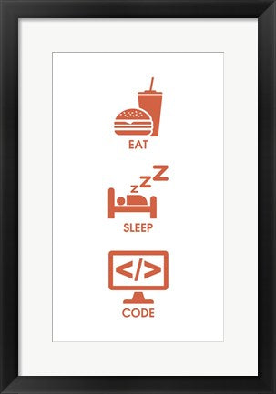 Framed Art Eat Sleep Code - Orange Icons Wall Decor18x24 Artwork