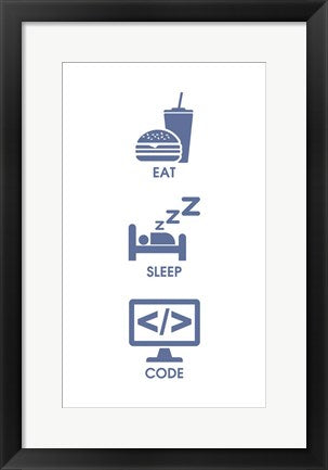 Framed Art Eat Sleep Code - Blue Icons Wall Decor18x24 Artwork