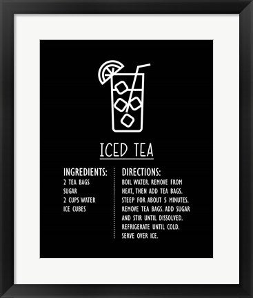 Framed Art Iced Tea Recipe Black Background Wall Decor 18x24 Artwork