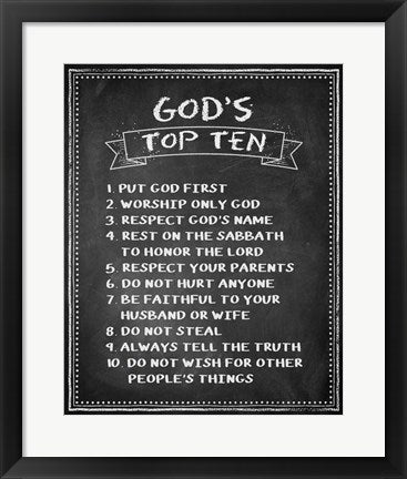 Framed Art God's Top Ten Chalkboard Wall Decor 18x24 Artwork