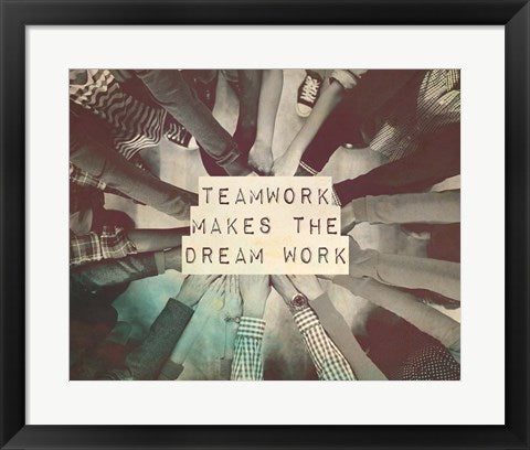 Framed Art Teamwork Makes The Dream Work Stacking Hands Black and White Wall Decor 18x24 Artwork