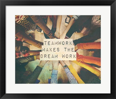 Framed Art Teamwork Makes The Dream Work Stacking Hands Color Wall Decor 18x24 Artwork