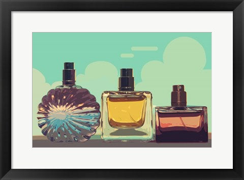 Framed Art Vintage Fashion Perfume Bottles Blue Wall Decor 18x24 Artwork
