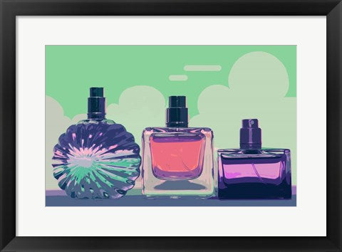 Framed Art Vintage Fashion Perfume Bottles Green Wall Decor 18x24 Artwork