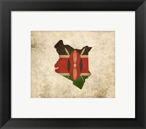 Framed Art Map with Flag Overlay Kenya Wall Decor 18x24 Artwork