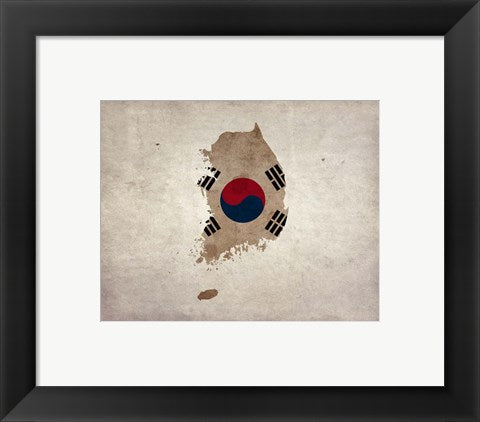 Framed Art Map with Flag Overlay South Korea Wall Decor 18x24 Artwork