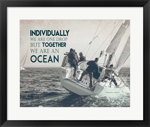 Framed Art Together We Are An Ocean - Sailing Team Grayscale Wall Decor 18x24 Artwork