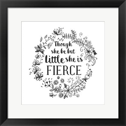 Framed Art Though She Be But Little - Wreath Doodle White Wall Decor 18x24 Artwork