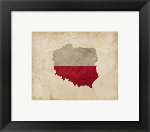 Framed Art Map with Flag Overlay Poland Wall Decor 18x24 Artwork