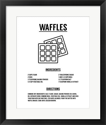 Framed Art Waffle Recipe Black on White Wall Decor 18x24 Artwork