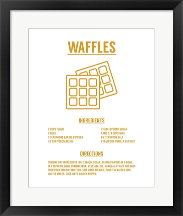 Framed Art Waffle Recipe Yellow on White Wall Decor 18x24 Artwork