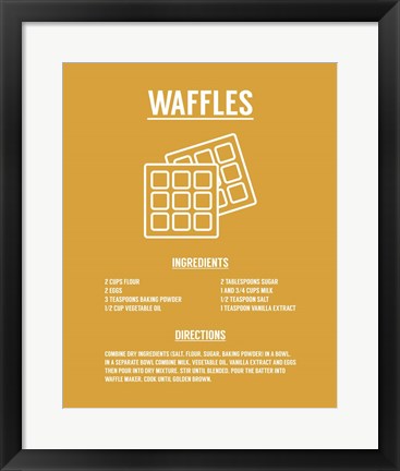 Framed Art Waffle Recipe White on Yellow Wall Decor 18x24 Artwork