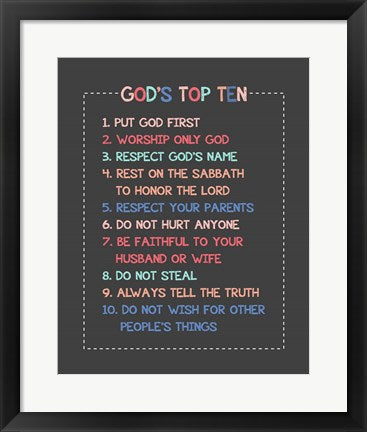 Framed Art God's Top Ten Stitch Border - Pink Wall Decor 18x24 Artwork