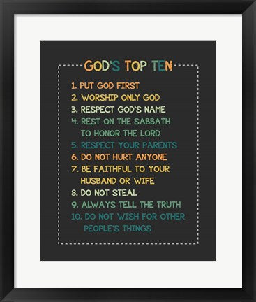 Framed Art God's Top Ten Stitch Border - Orange Wall Decor 18x24 Artwork