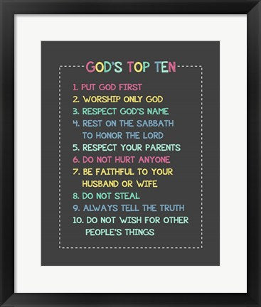 Framed Art God's Top Ten Stitch Border - Rainbow Wall Decor 18x24 Artwork
