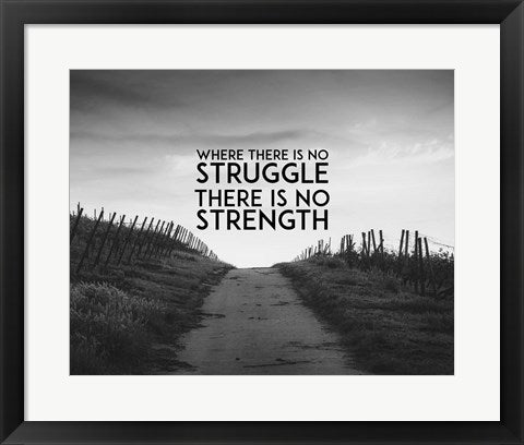 Framed Art Where There Is No Struggle There Is No Strength - Grayscale Wall Decor 18x24 Artwork