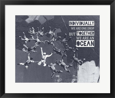 Framed Art Together We Are An Ocean - Skydiving Team Grayscale Wall Decor 18x24 Artwork