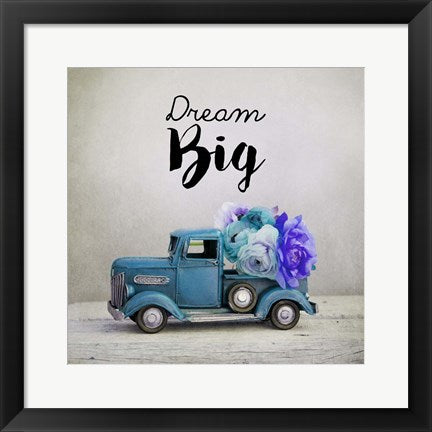 Framed Art Dream Big - Blue Truck and Flowers Wall Decor18x24 Artwork