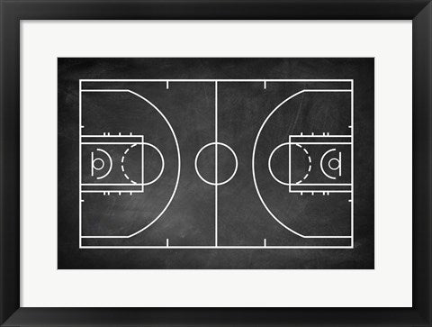 Framed Art Frame Art Basketball Court Chalkboard Background by Sports Mania Wall Decor 18x24 Artwork