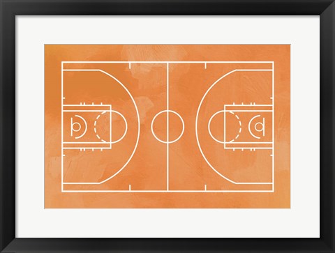 Framed Art Frame Art Basketball Court Orange Paint Background by Sports Mania Wall Decor 18x24 Artwork