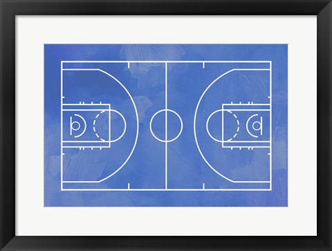 Framed Art Frame Art Basketball Court Blue Paint Background by Sports Mania Wall Decor 18x24 Artwork