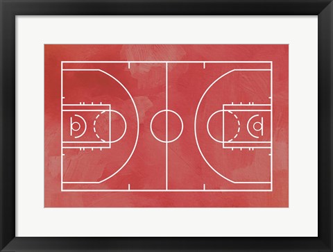 Framed Art Frame Art Basketball Court Red Paint Background by Sports Mania Wall Decor 18x24 Artwork