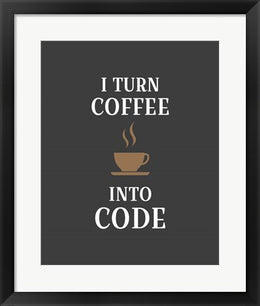 I Turn Coffee Into Code - Coffee Cup Gray Background by Color Me Happy