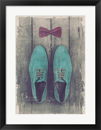 Framed Art Vintage Fashion Bow Tie and Shoes - Blue Wall Decor 18x24 Artwork