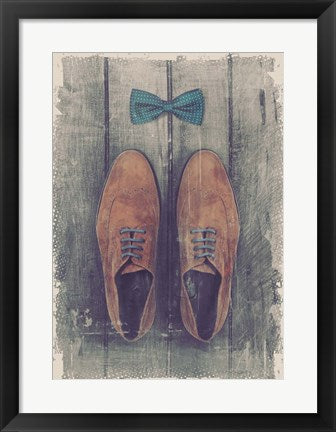 Framed Art Vintage Fashion Bow Tie and Shoes - Brown Wall Decor 18x24 Artwork