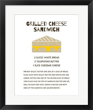 Framed Art Grilled Cheese Sandwich Recipe White Wall Decor 18x24 Artwork