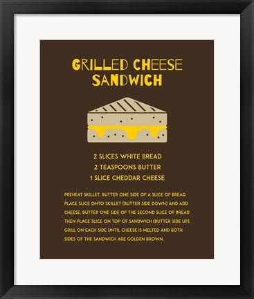 Framed Art Grilled Cheese Sandwich Recipe Brown Wall Decor 18x24 Artwork