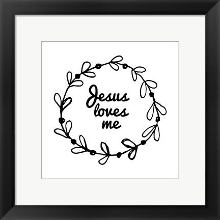 Framed Art Jesus Loves Me - Wreath Doodle White Wall Decor 18x24 Artwork