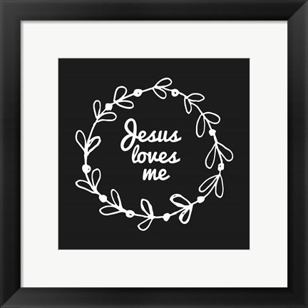 Framed Art Jesus Loves Me - Wreath Doodle Black Wall Decor 18x24 Artwork