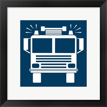 Framed Art Front View Trucks Set I - Blue Wall Decor18x24 Artwork