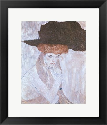 Framed Art Woman with Black Feather Hat by Gustav Klimt Wall Decor 18x24 Artwork