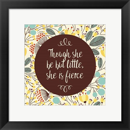 Framed Art Though She Be But Little - Retro Floral White Wall Decor 18x24 Artwork