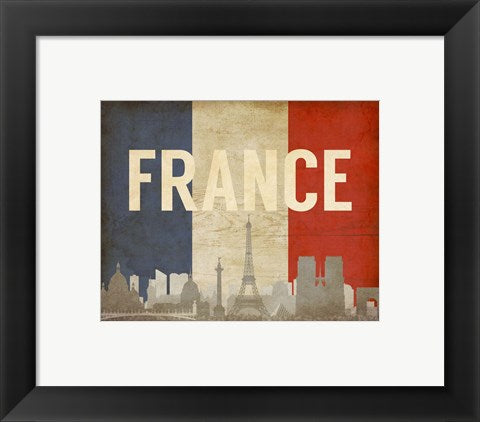 Framed Art Paris, France - Flags and Skyline by Take Me Away Wall Decor 18x24 Artwork