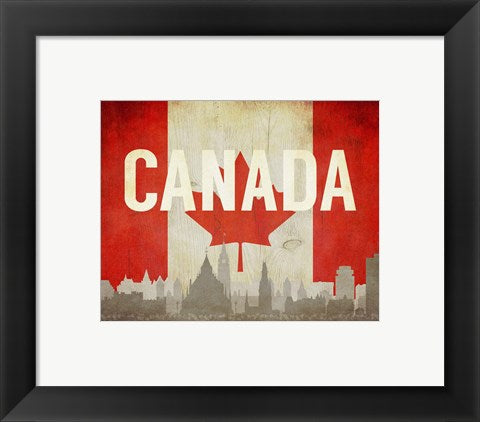 Framed Art Ottawa, Canada - Flags and Skyline by Take Me Away Wall Decor 18x24 Artwork