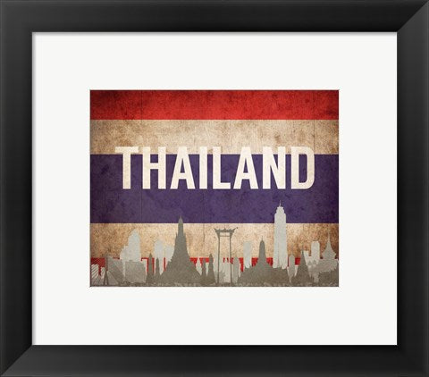 Framed Art Frame Art Bangkok, Thailand - Flags and Skyline by Take Me Away Wall Decor 18x24 Artwork