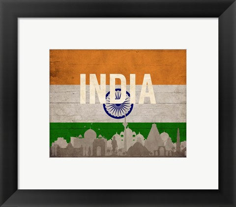 Framed Art New Delhi, India - Flags and Skyline by Take Me Away Wall Decor 18x24 Artwork