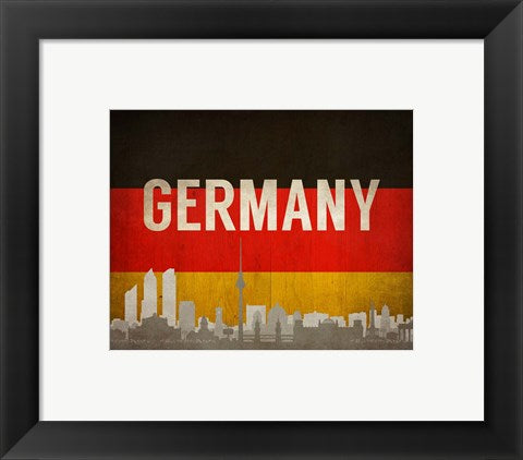 Framed Art Frame Art Berlin, Germany - Flags and Skyline by Take Me Away Wall Decor 18x24 Artwork
